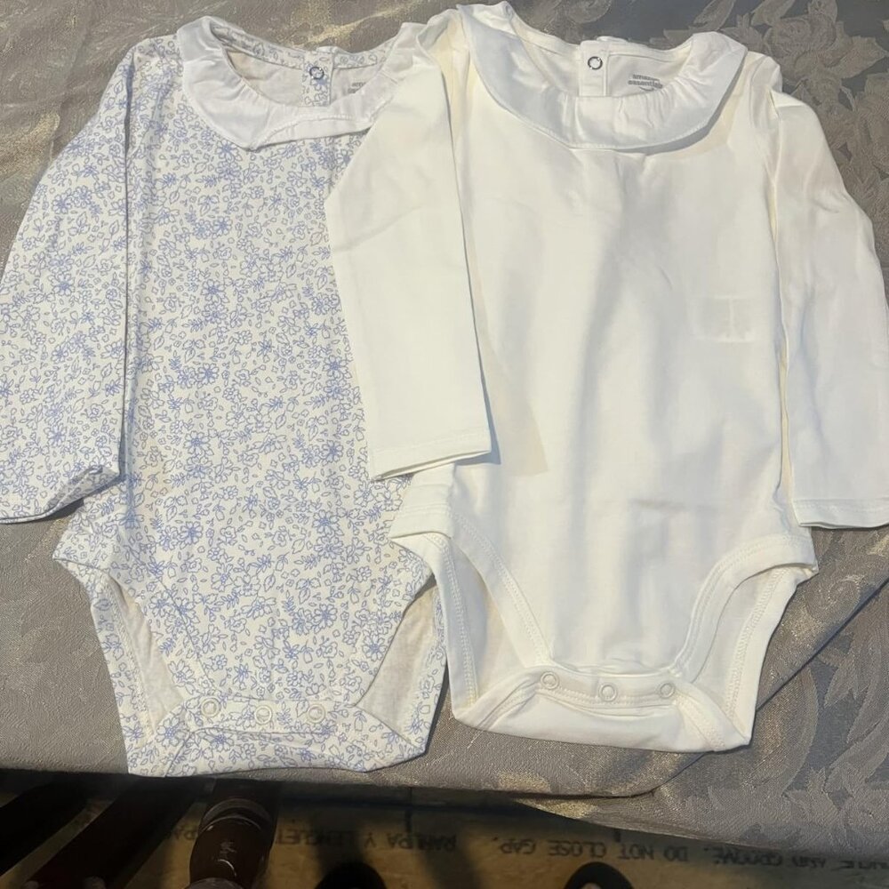 NWT Baby Girls' Long-Sleeve Ruffle Collar Bodysuit, Pack of 2